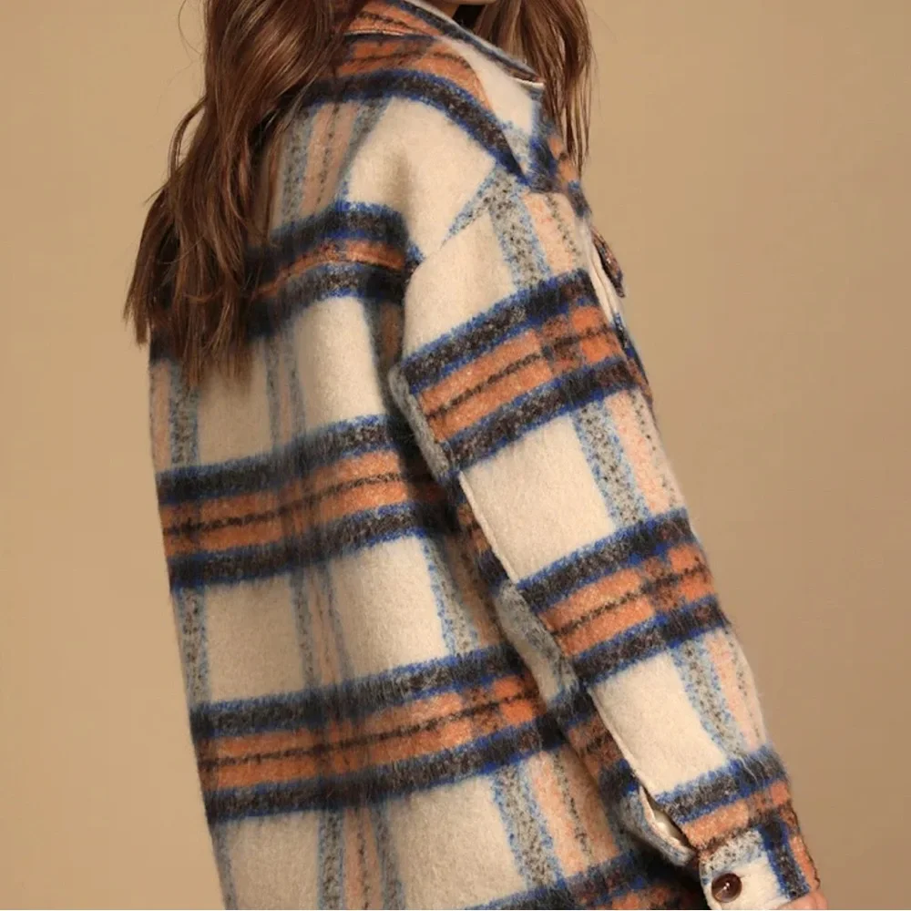 Cozy Callings Beige Multi Plaid Shacket - Picture 2 of 8